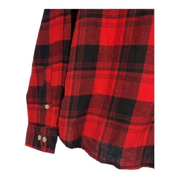 Eddie Bauer Mens XL Red & Black Plaid 100% Cotton Button-Down Shirt - Picture 7 of 10